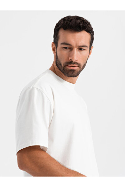 OMBRE Men's LOOSE FIT cotton t-shirt with round neckline - cream V2 OM-TSBC-0234 M