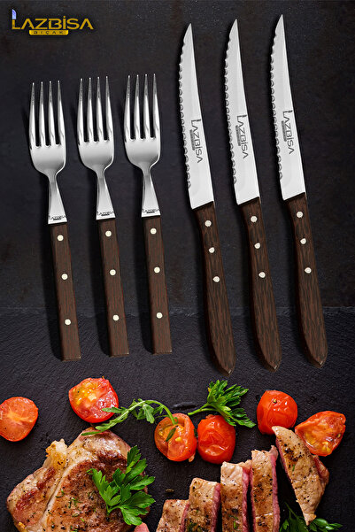 LAZBİSA Hand Craft Serisi Steak Et Bıçağı Çatalı 6 Lı Set Mutfak Bıçak Seti HDS-69