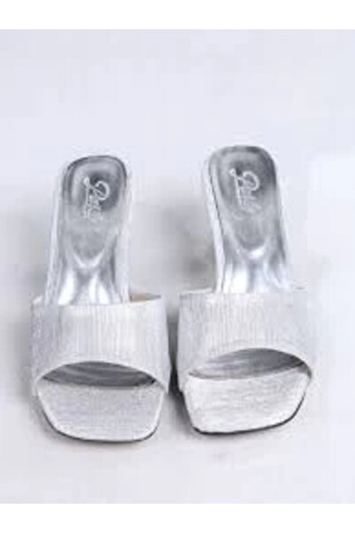 Ethab Ticaret Luart Silver Glitter Heeled Slippers