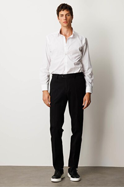 Desen Triko Men's Elastic Waist Side Pocket Cotton Trousers Black