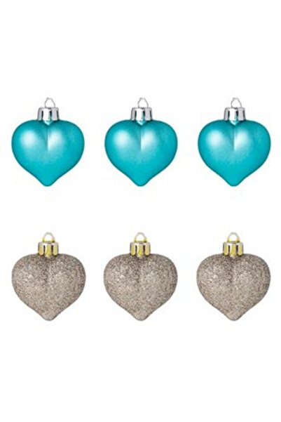 Jumbo Set decorațiuni pentru brad de Crăciun - Inimioare turcoaz bej mat scli...