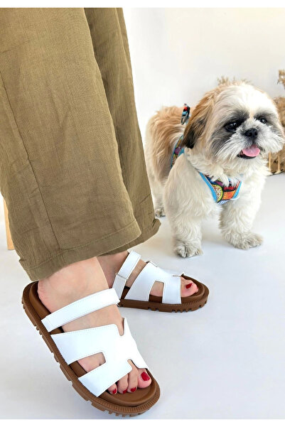 Ethab Ticaret Kooni White Skin Slippers