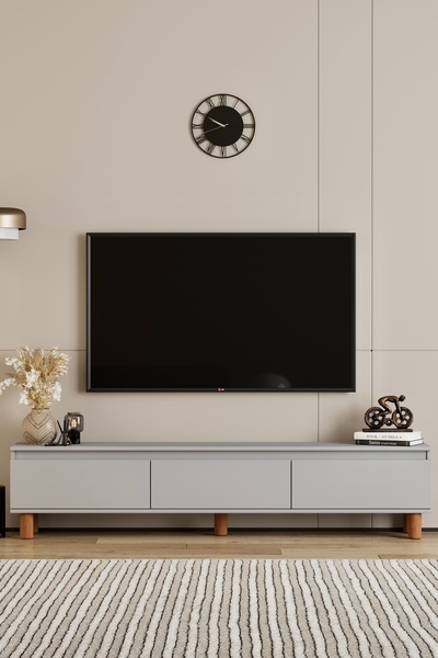 moldesan Mila SİS GRİ MDF 200 cm tv ünitesi Raflı,kapaklı,ayaklı