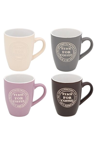 SHOPIENS Σετ 4 κεραμικές κούπες πολύχρωμες με το μήνυμα «Ώρα για καφέ» - Shop...