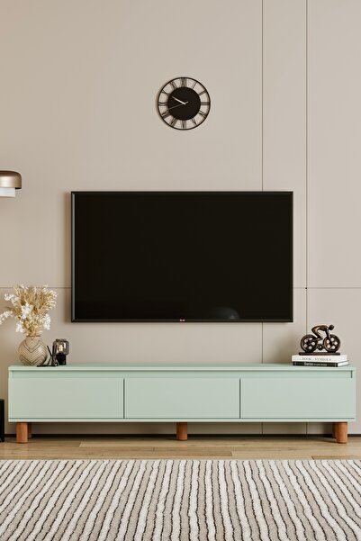 moldesan Mila MİNT YEŞİLİ MDF 200 cm tv ünitesi Raflı,kapaklı,ayaklı