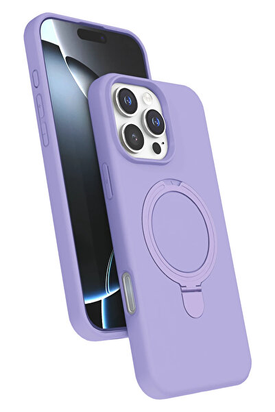 Nezih Case Apple iPhone 14 Pro Max Uyumlu İçi Kadife Stand Olabilen Halka Yüz...