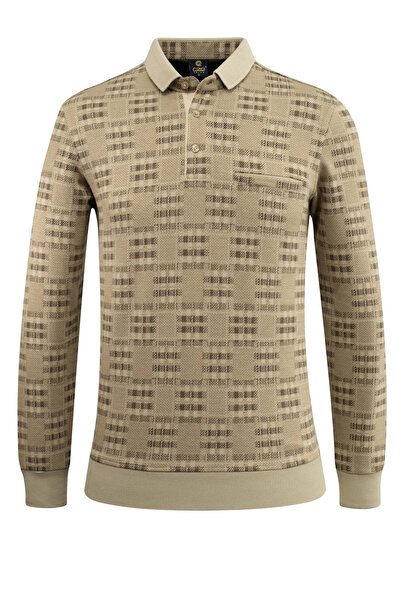 Çizgi Triko Erkek Polo Yaka Sweat Desenli Cepli Klasik Kalıp - 5231F