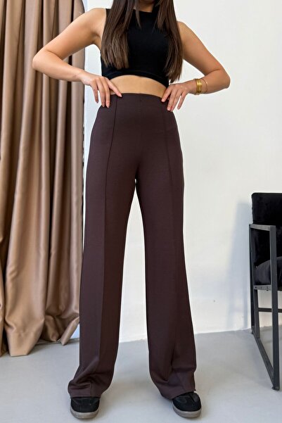 modavingo Women's Brown Modal Fabric Loose Leg High Waist Beltless Trousers