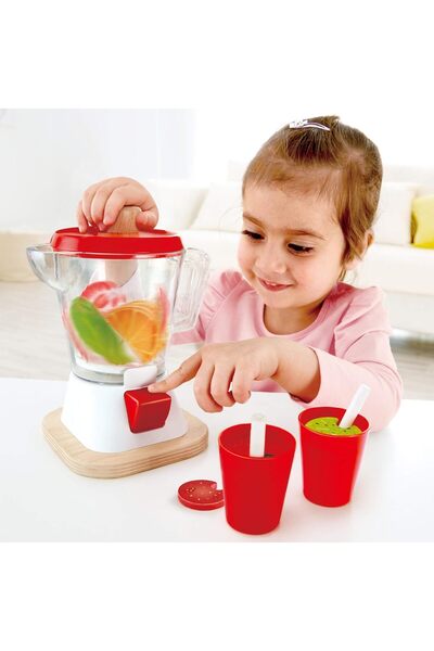 Hape Smoothie Blender | Multicolor Kitchen Smoothie Machine Play Set Complete with Cups & Straws, 9.