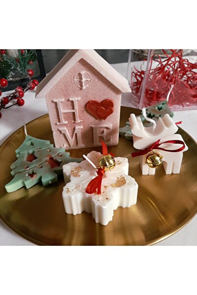 ArtINA esmaraldchic Set 5 lumanari parfumate speciale pentru Craciun in gentuta, handmade pictate, decorate