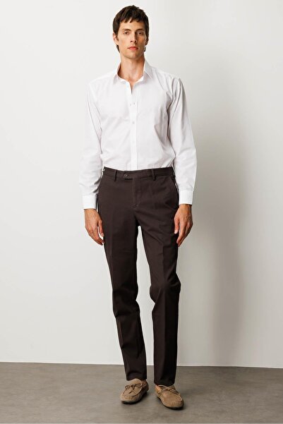 Desen Triko Men's Elastic Waist Side Pocket Cotton Trousers Brown