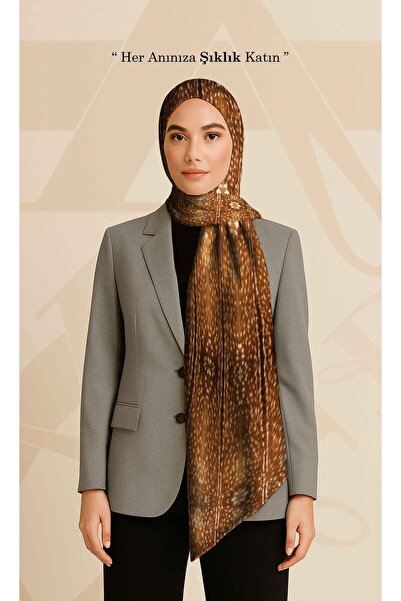 DESENİX Naturel Kahve Zeminde Şifon Şal | Moda ve Zarafet | 70x180 cm Şifon Kumaş