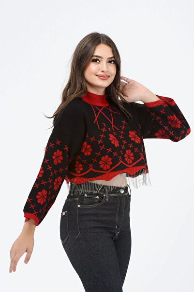 H&E LUXURY DESIGN Pulover crop tricotat cu model floral pentru femei