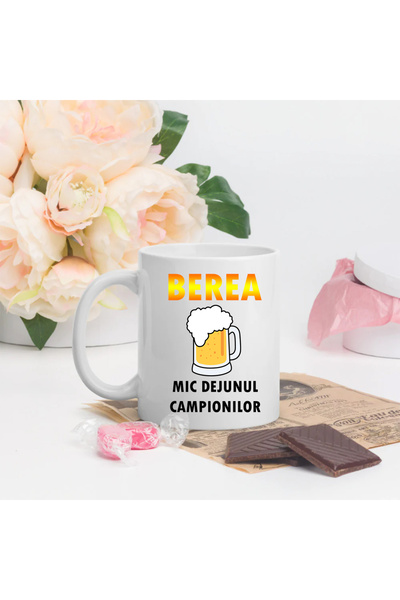 OEM Cana cu mesaj:"Berea, mic dejunul campionilor",ceramica, alba, 330ml