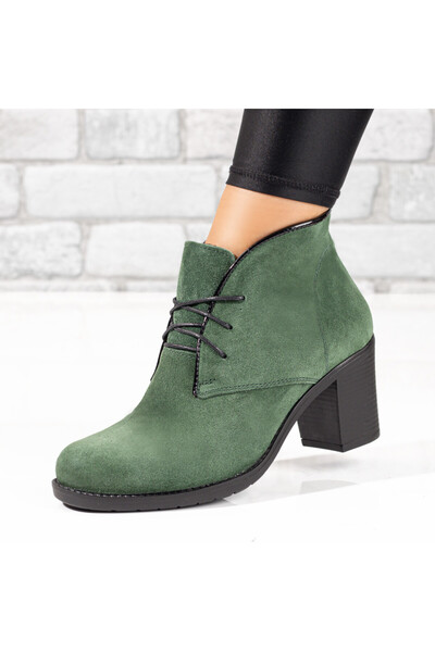 Modlet.ro Women's green suede elastic lace-up ankle boots made of leather MOD...