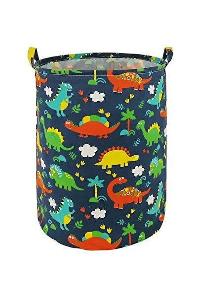 Aptel Cos pentru jucarii, model dinozauri, material textil, albastru, 45x34 cm