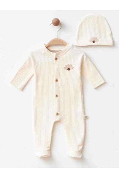 Zekids Baby Girl Organic Cotton Floral Embroidered Romper Hat Set