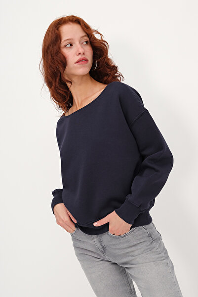 Addax Kayak Neckline Embellished Sweatshirt S1826