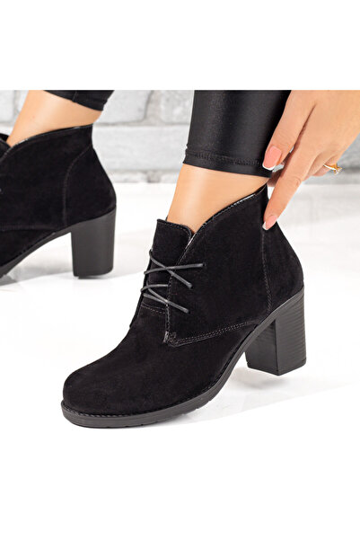 Modlet.ro Women's black suede elastic lace-up ankle boots made of leather MOD...