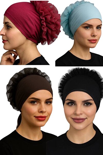 ALADİYAR 4 قطع من قبعات البوينت المكشكشة باللون الأسود