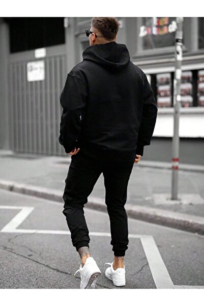 PAVRO Set de trening Swea tricou Jogger - supradimensionat cu căptușeală din fleece los separat scris cu imprimeu cu glugă