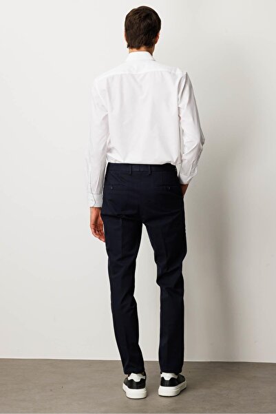 Desen Triko Men's Elastic Waist Side Pocket Cotton Trousers Navy Blue