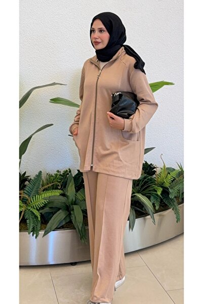 Niessa Butik Kadın Fermuarlı Dik Yaka Cepli Eşofman takım