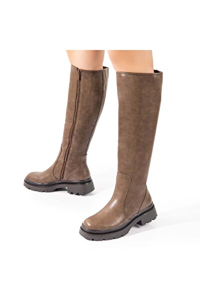 Modlet.ro Women's brown tall chunky sole boots MOD02378