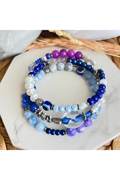 HALHALMILL Glass Beaded Design Blue Purple Spiral Bracelet