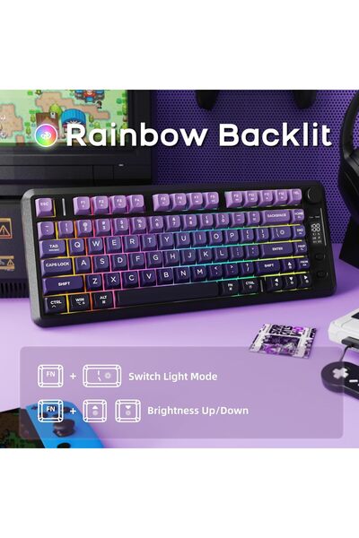Sarftech Freewolf M75 Kablosuz BT+2.4Ghz Oled TFT Ekranlı Membran Reinbow Aydınlatmalı Gaming Oyuncu Klavye