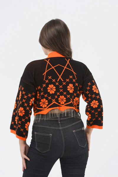 H&E LUXURY DESIGN Pulover crop tricotat cu model floral pentru femei