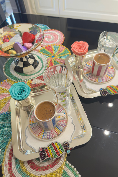 bibashka Renkli şekerli tasarım işlemeli 2li kokteyl peçete