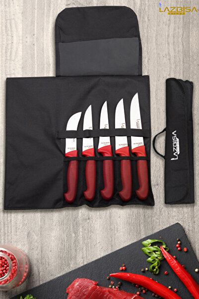 LAZBİSA Silver Serisi Çantalı 5 Li Mutfak Bıçak Seti Gastronomi Mutfak Bıçak ...
