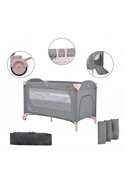 Cangaroo Patut pliabil multifunctional 2in1 SkyGlow Pink cu 2 nivele,roti cu ...