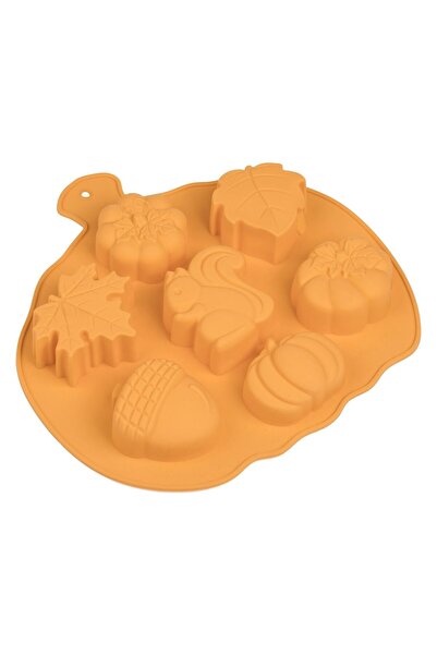 OEM Forma din Silicon Portocaliu cu Model Dovleac pentru 7 Prajituri 26x22.5cm