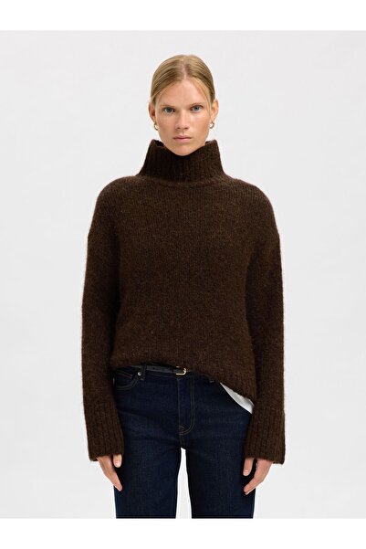 Selected Femme Pullover mit hohem Kragen Wollmix