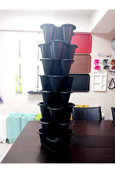 Turco 8 Katlı Yonca Kule Saksı Seti | Çiçek Bitki Sebze Meyve Salon Mutfak Banyo Bahçe Saksı Seti SİYAH