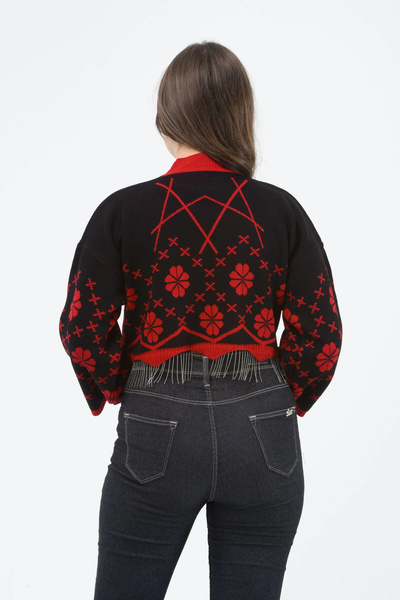 H&E LUXURY DESIGN Pulover crop tricotat cu model floral pentru femei