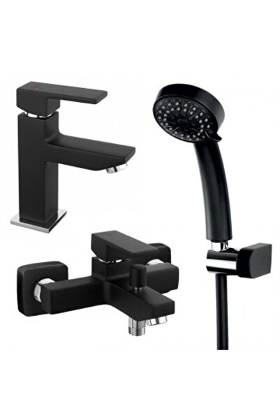 FERRO Pachet 3 in 1 Baterie cada / dus Negru Mat, baterie lavoar si set de dus