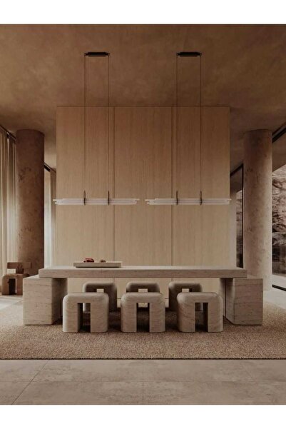 Sümeyra Marble Art Ofis- Bahçe Traverten Taş Masa Tabure - Şık iç ve Dış Mekan Mobilya Çözümleri