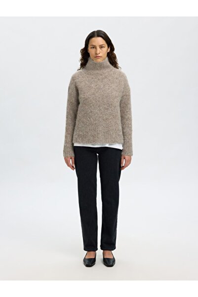 Selected Femme Pullover mit hohem Kragen Wollmix