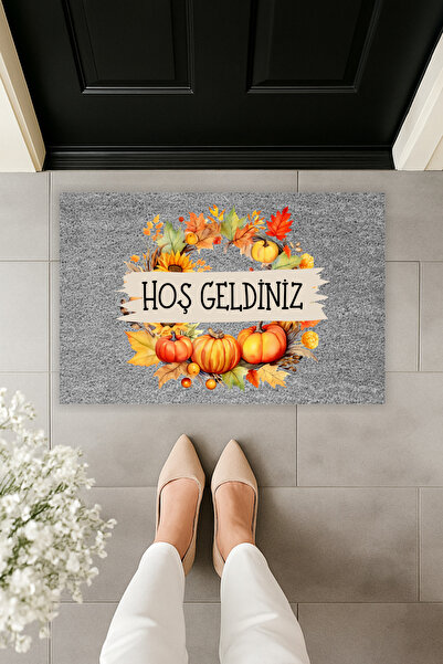 Dormot سجادة أمام الباب ذات طابع الخريف بطباعة رقمية حديثة، باللون الرمادي