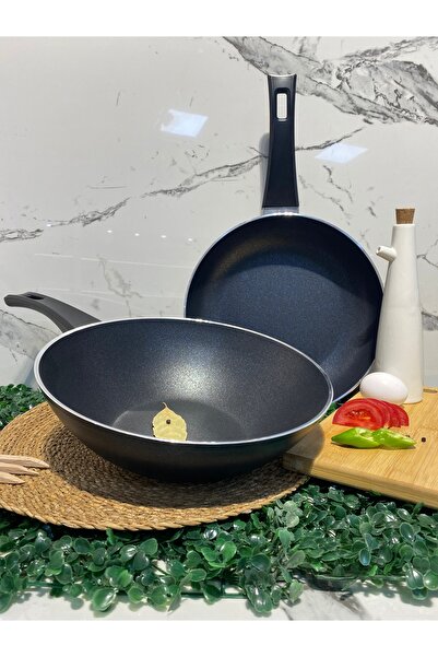 Elvira مقلاة جرانيت 28 سم - مقلاة ووك 26 سم - أسود