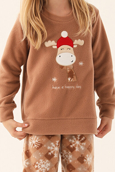Arnetta Happy Snow Brown Girl's Long Sleeve Pajama Set