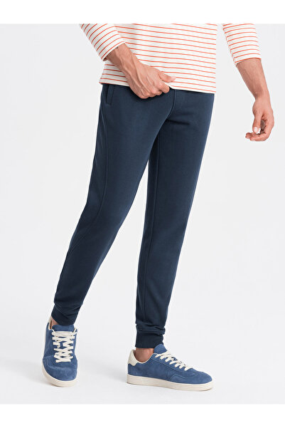 OMBRE Pánské bavlněné tepláky BASIC - tmavě modré V1 OM-PABS-0174 L