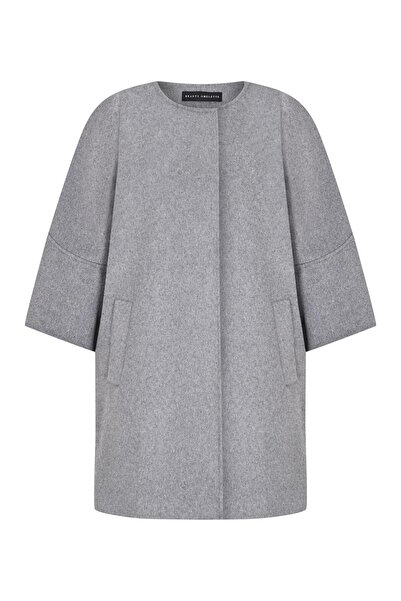 Beauty Omelette Açık Gri Bisiklet Yaka Oversıze Yün Kaban