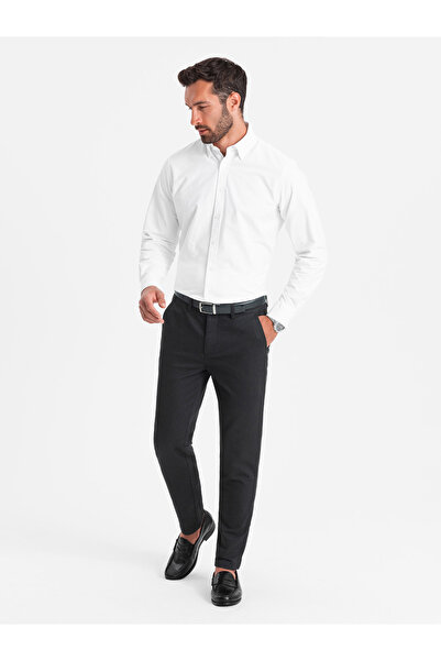 OMBRE Men's classic chino pants with fine texture - black V5 OM-PACP-0188 S