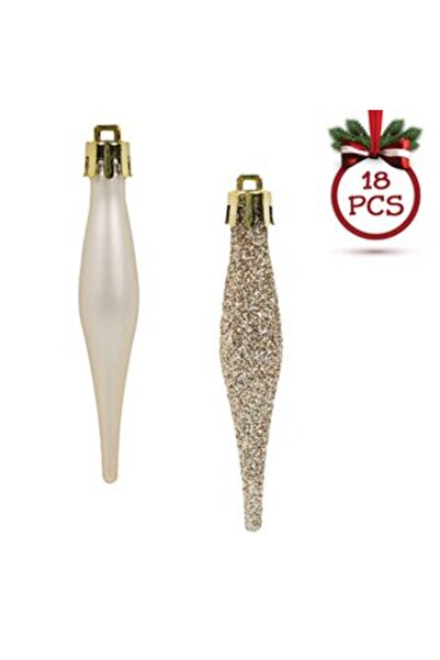 SHOPIENS Set of Christmas Ornaments - Icicles Beige Matte & Glitter 8 cm - 18 pcs