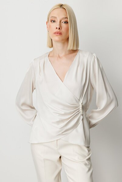 Ekol Блузка з кружевом і перловими деталями