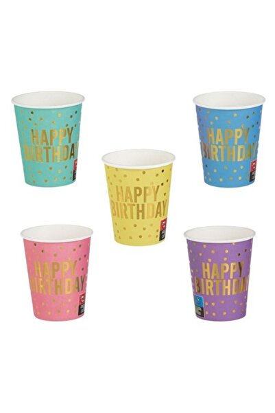 SHOPIENS Σετ 25 Χάρτινα Ποτήρια 240ml με Παστέλ Χρώματα και Χρυσή Εκτύπωση σε...